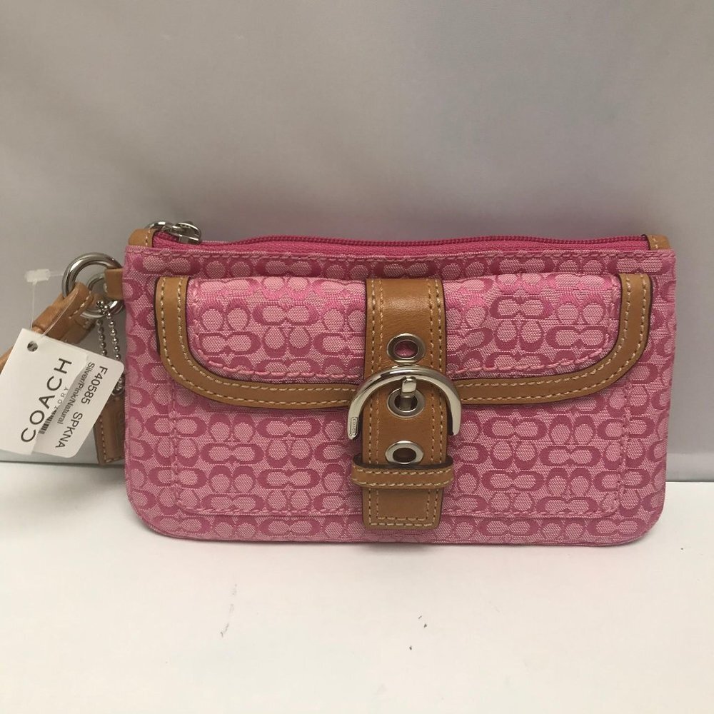 Coach Pink/Brown Buckle Bag Clutch Wristlet Purse